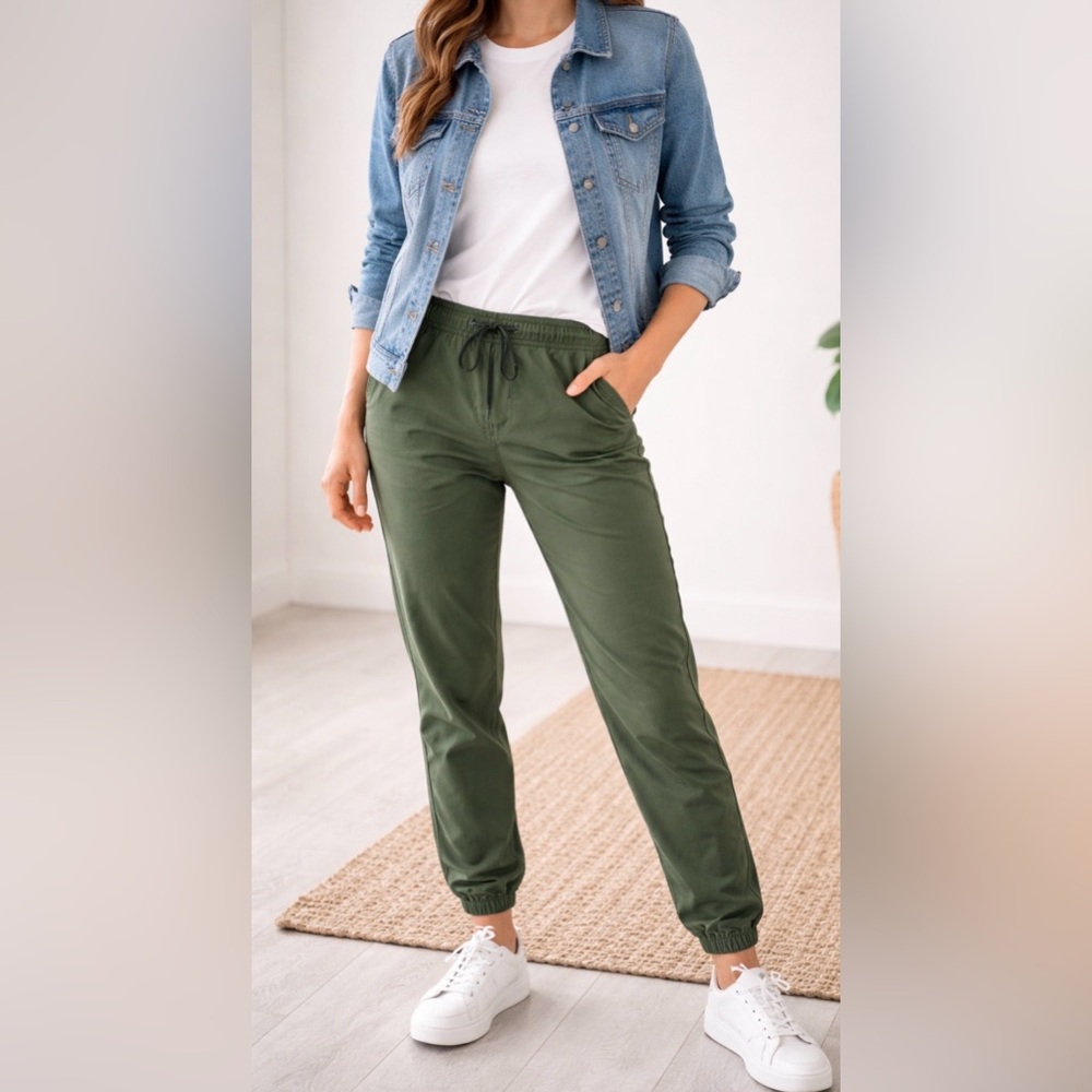 Old Navy Olive Green Jogger Pants Elastic Waist Drawstring Casual Size Small